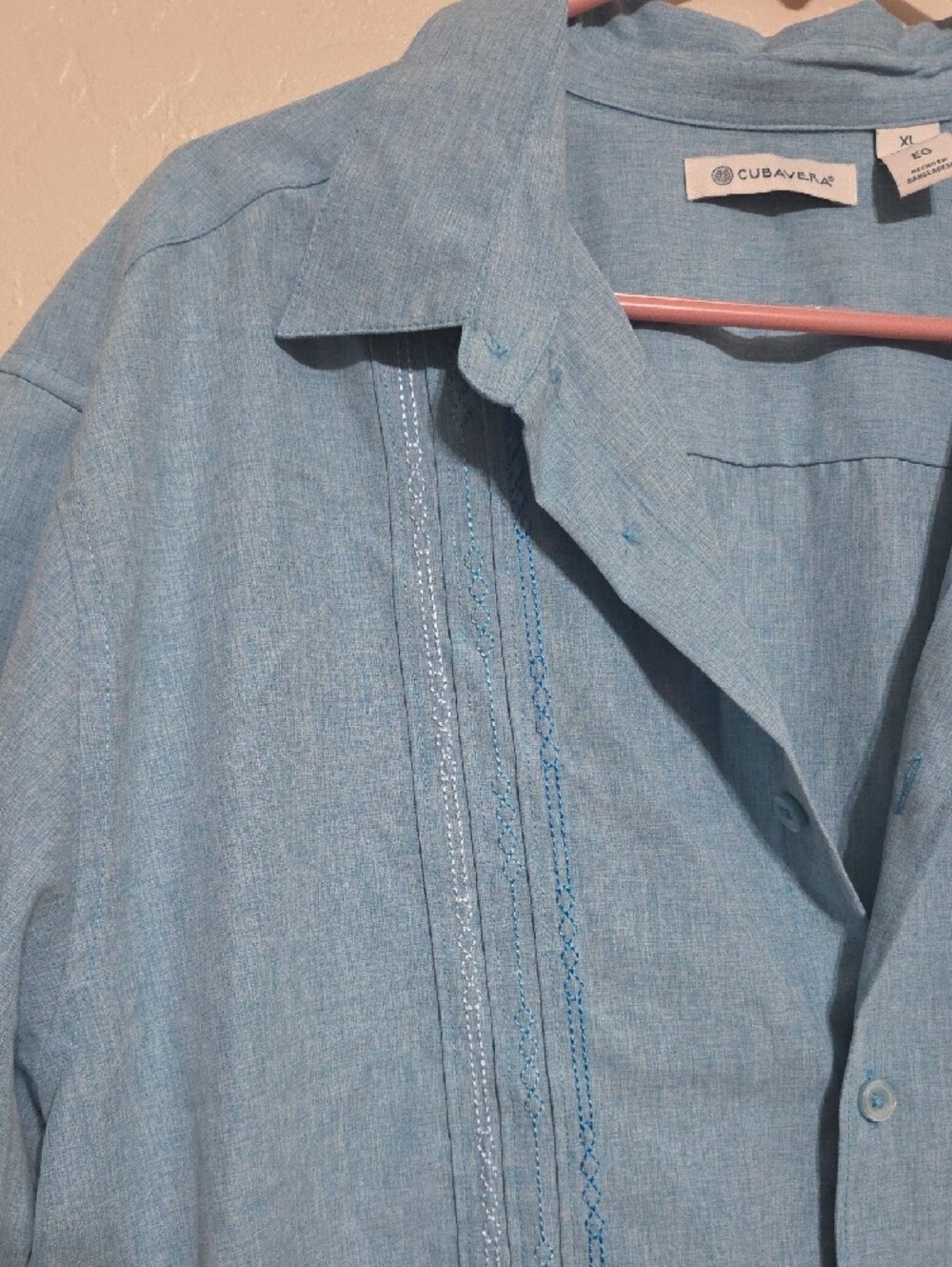 Cubavera Men’s XL Blue Guayabera Shirt Embroidered Short Sleeve Camp Cuban - Picture 4 of 7